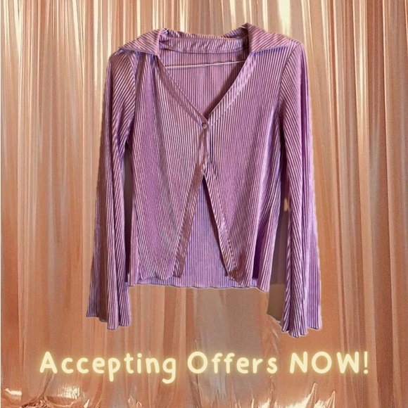 Lavender Ribbed Collared Button-Down Shirt - Picture 1 of 3